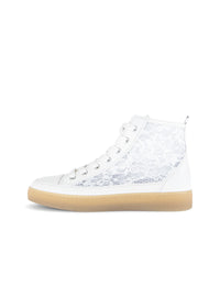 High-top lace sneakers - white leather and lace fabric