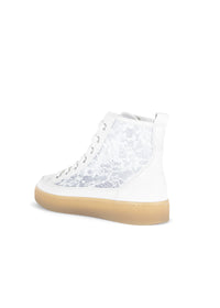 High-top lace sneakers - white leather and lace fabric