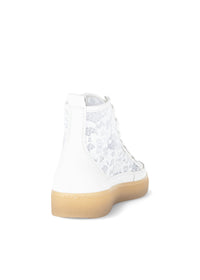 High-top lace sneakers - white leather and lace fabric