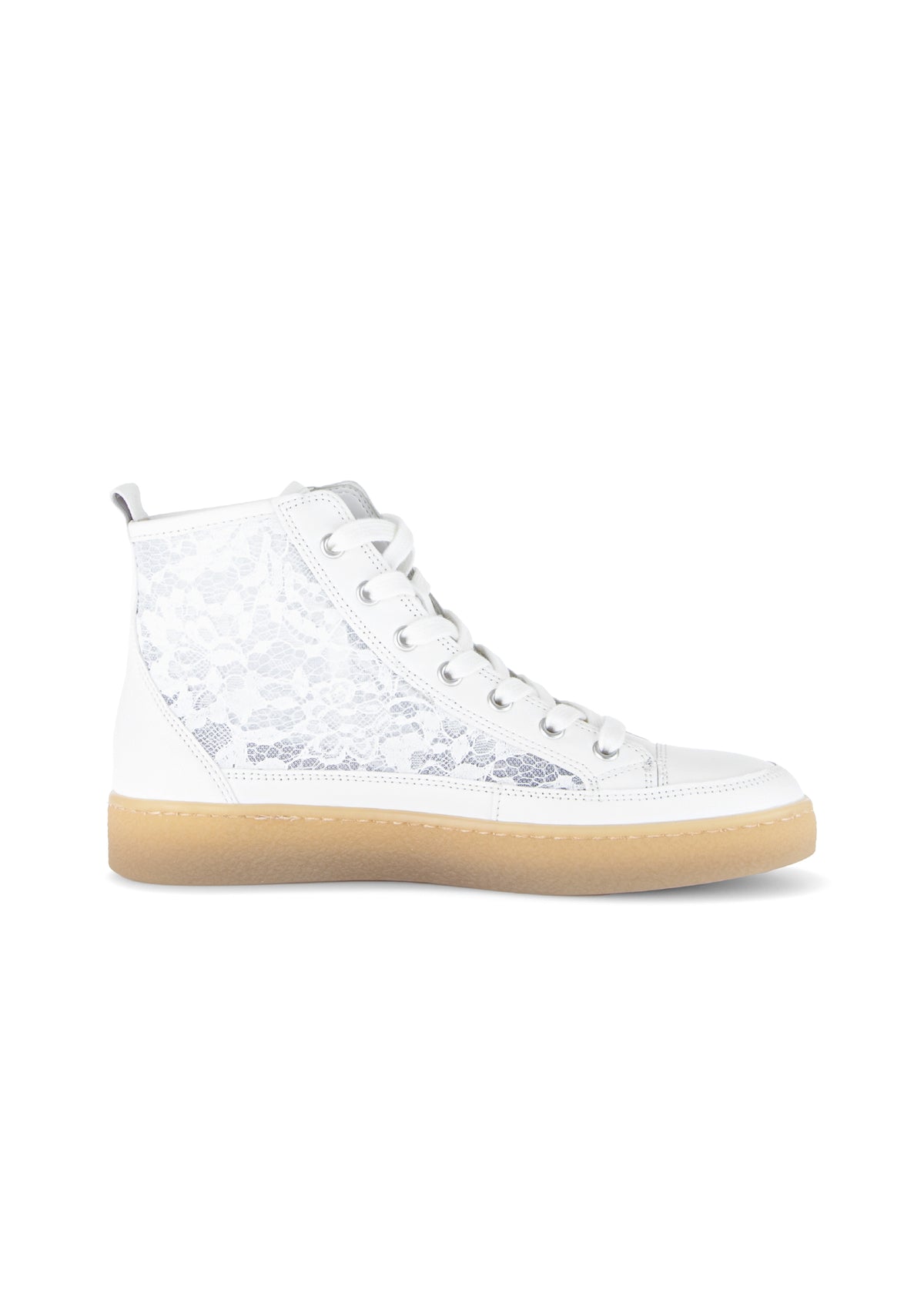 High-top lace sneakers - white leather and lace fabric