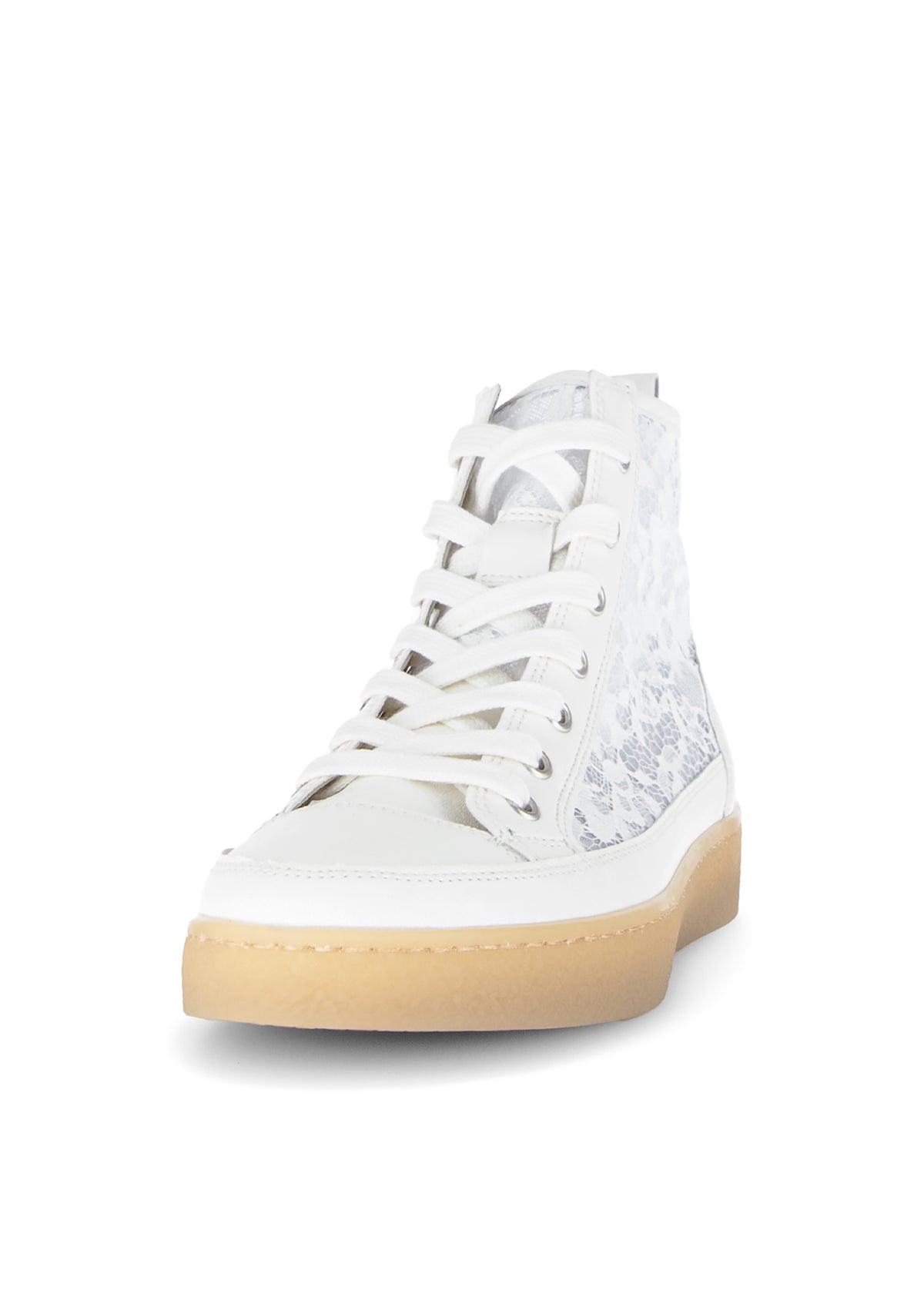 High-top lace sneakers - white leather and lace fabric