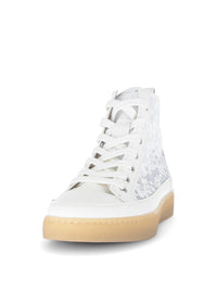High-top lace sneakers - white leather and lace fabric