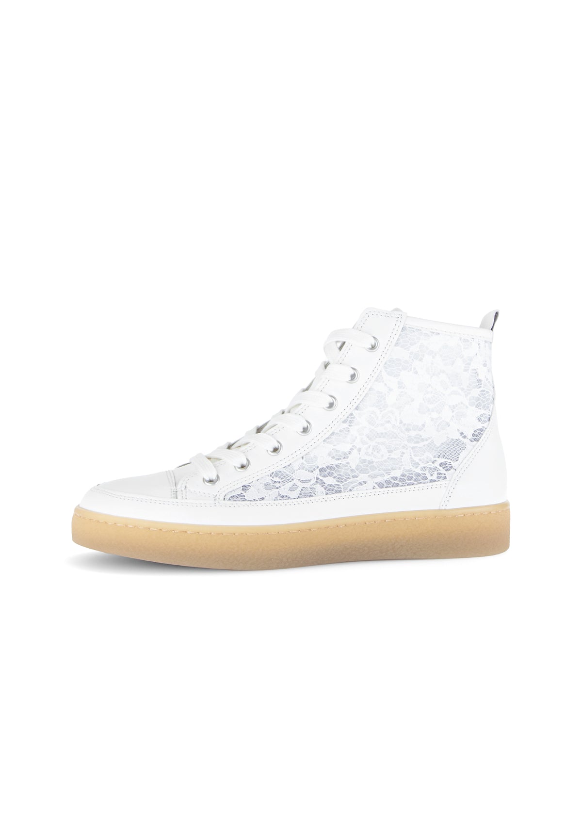High-top lace sneakers - white leather and lace fabric