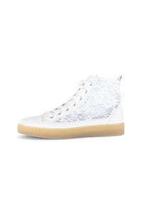 High-top lace sneakers - white leather and lace fabric