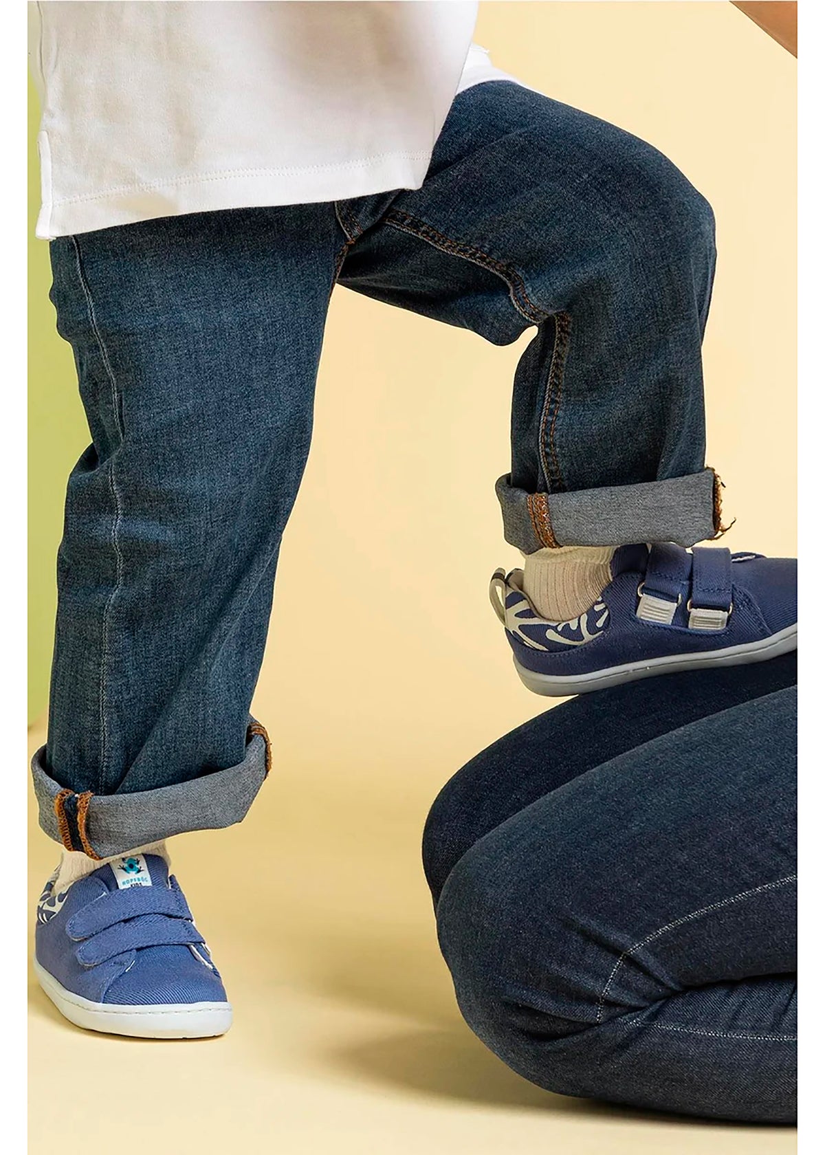 Children's barefoot sneakers - denim blue fabric