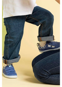 Children's barefoot sneakers - denim blue fabric