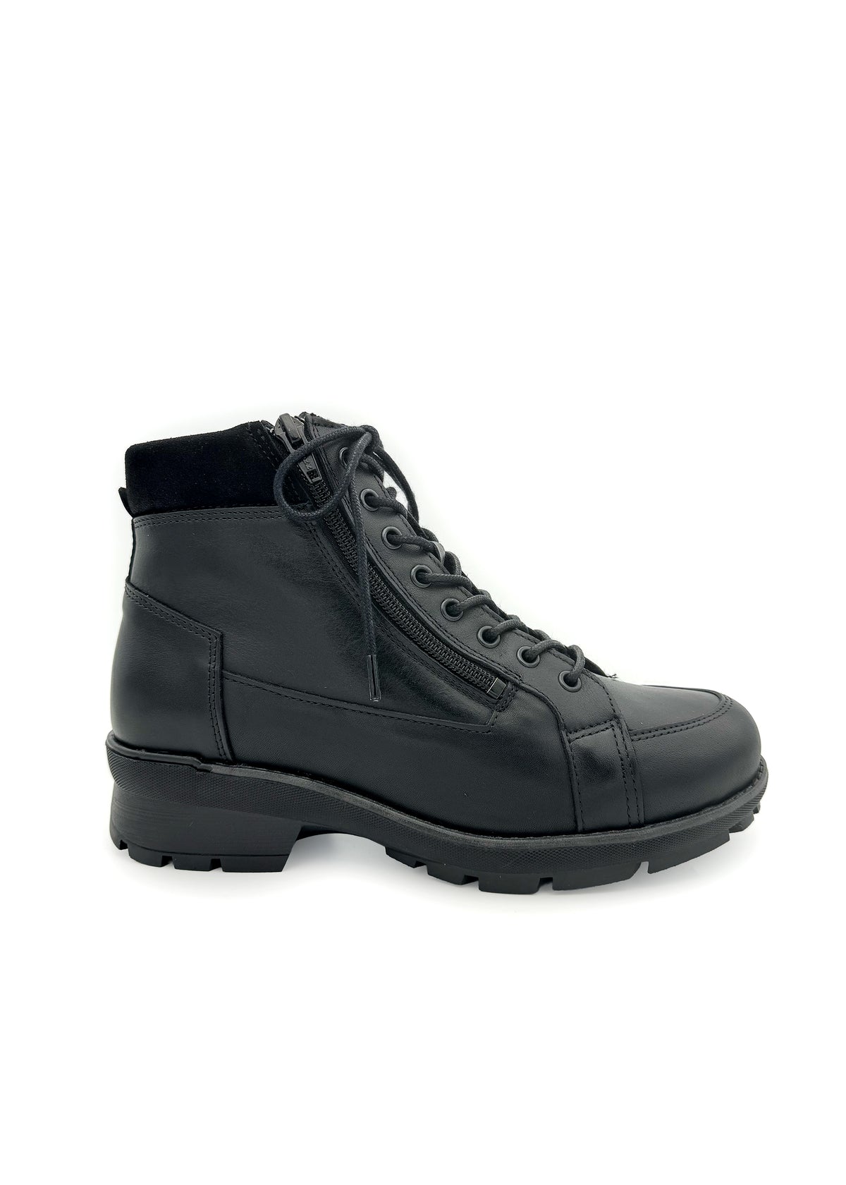Ankle boots with a grippy sole - black leather, wide fit