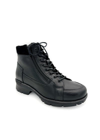 Ankle boots with a grippy sole - black leather, wide fit