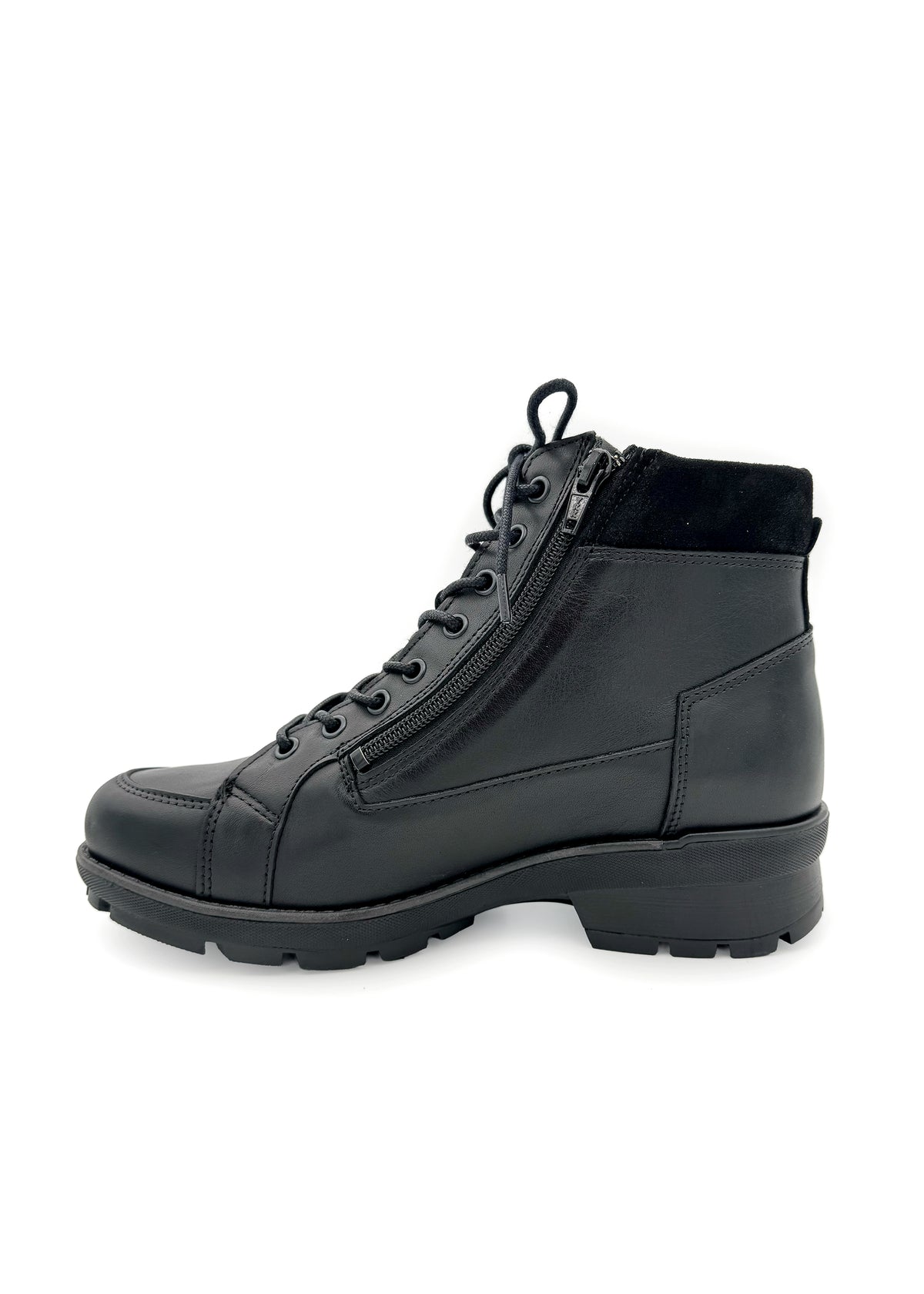 Ankle boots with a grippy sole - black leather, wide fit