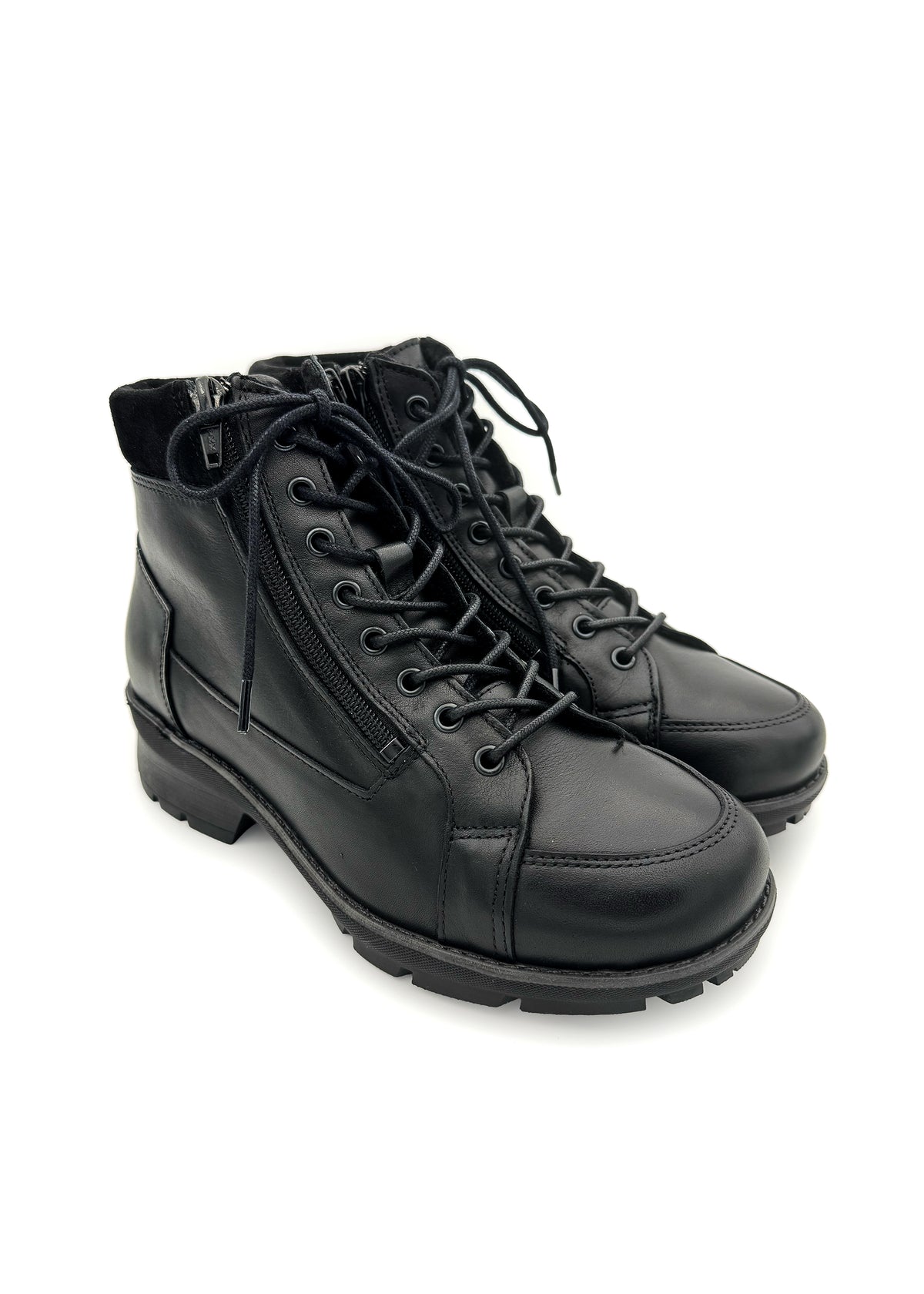 Ankle boots with a grippy sole - black leather, wide fit