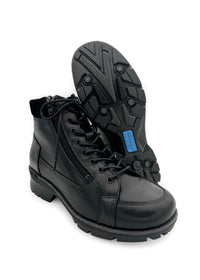Ankle boots with a grippy sole - black leather, wide fit