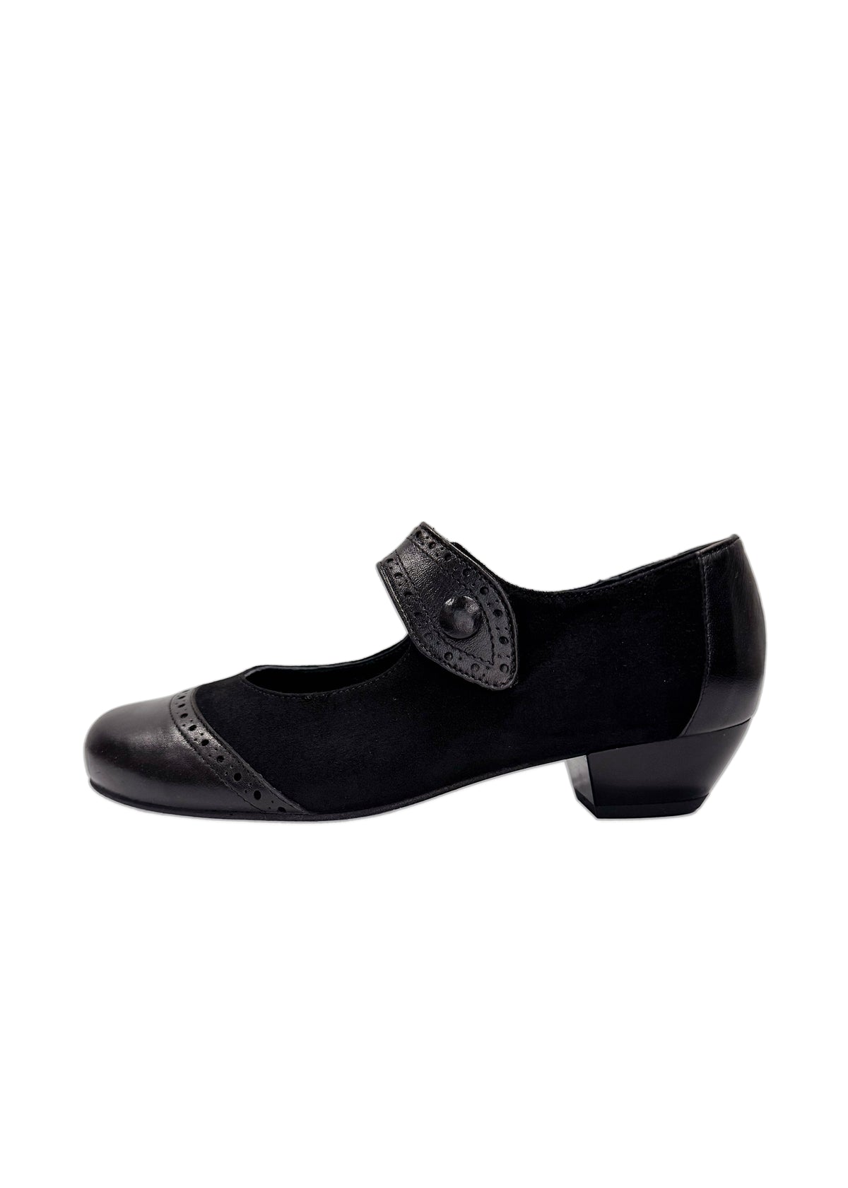 Pumps with Velcro strap - black leather, wide fit