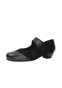 Pumps with Velcro strap - black leather, wide fit