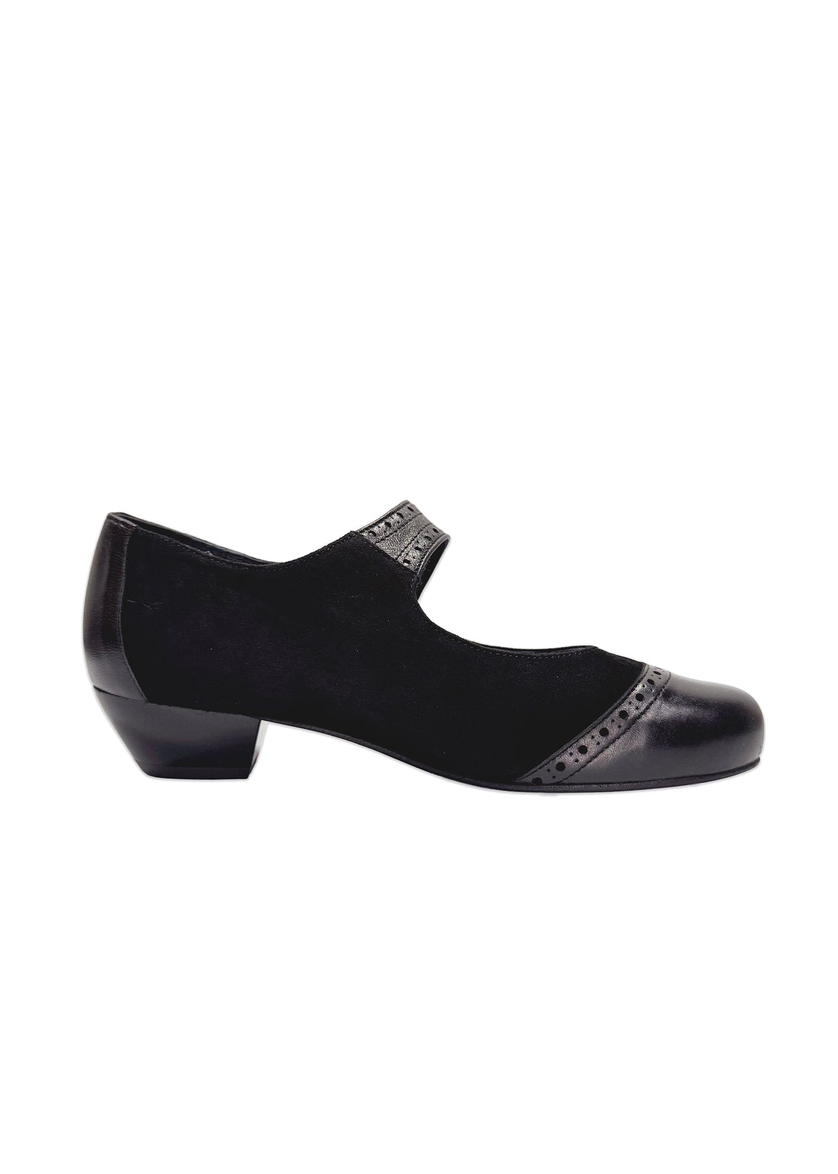 Pumps with Velcro strap - black leather, wide fit