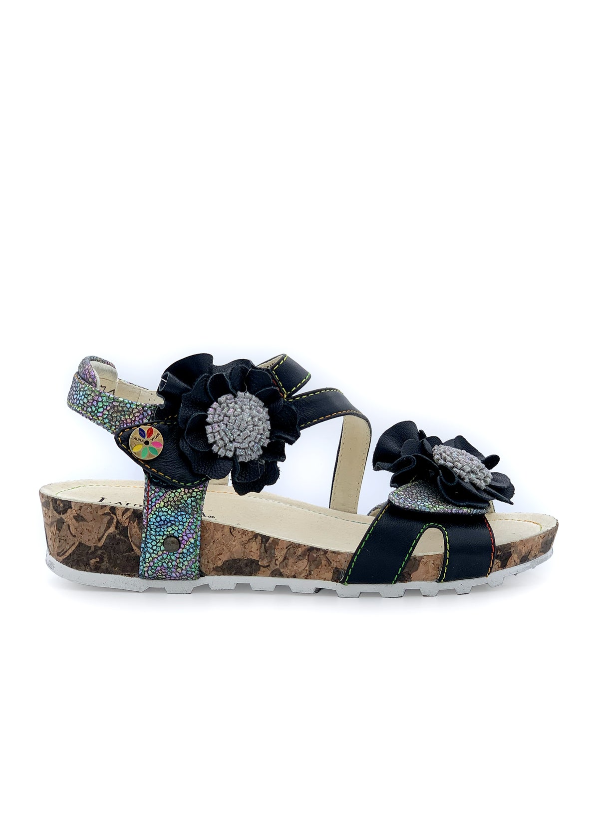 Rose sandals - Brcyano 68, black leather, silver-colored patterns