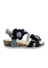 Rose sandals - Brcyano 68, black leather, silver-colored patterns
