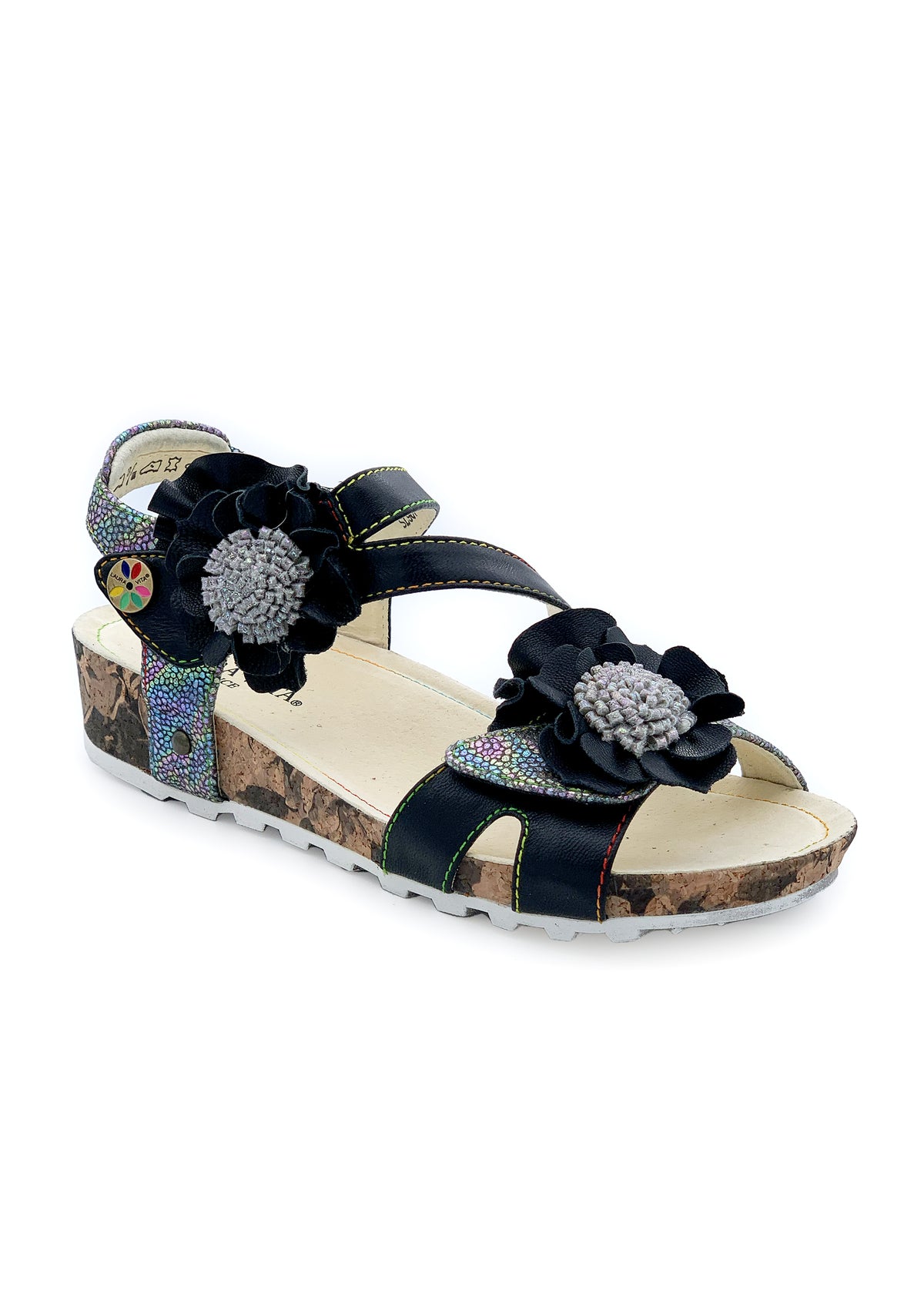 Rose sandals - Brcyano 68, black leather, silver-colored patterns