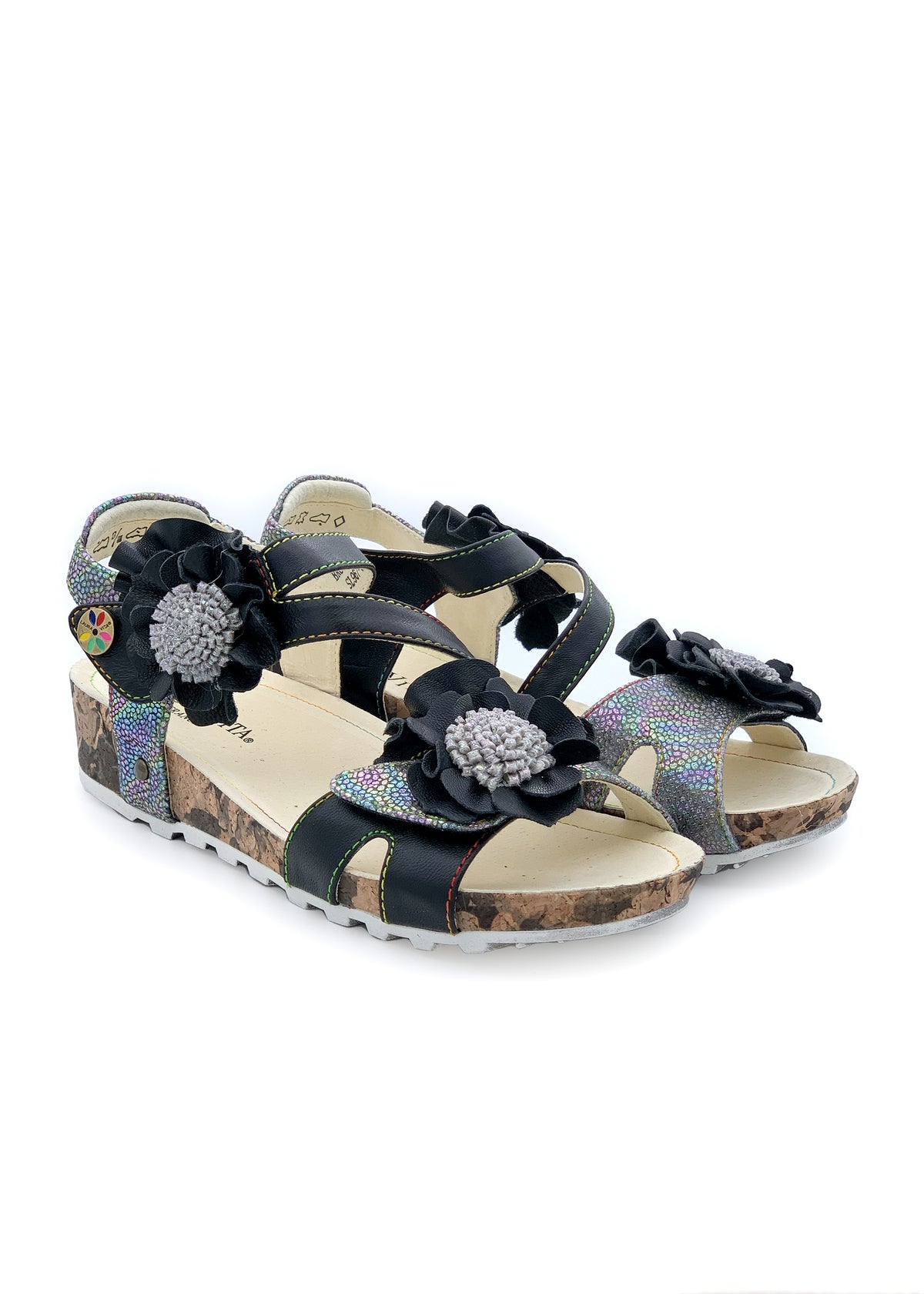 Rose sandals - Brcyano 68, black leather, silver-colored patterns