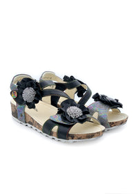 Rose sandals - Brcyano 68, black leather, silver-colored patterns
