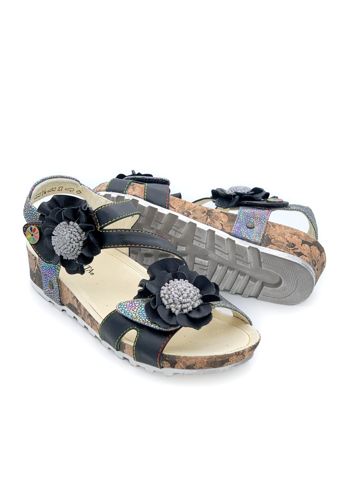 Rose sandals - Brcyano 68, black leather, silver-colored patterns