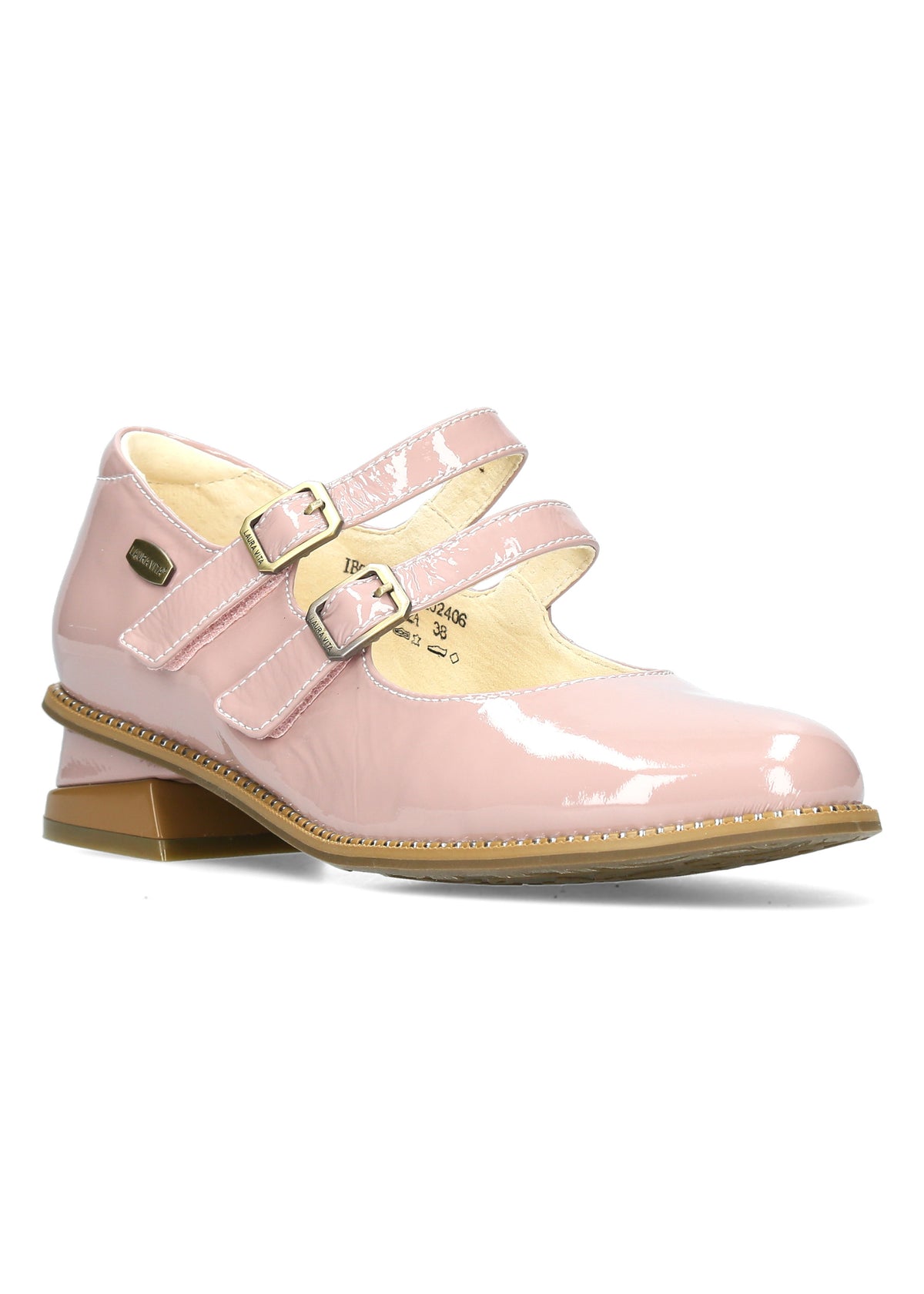 Low heeled shoes with straps - Ibcihalo 42, powder-colored patent leather