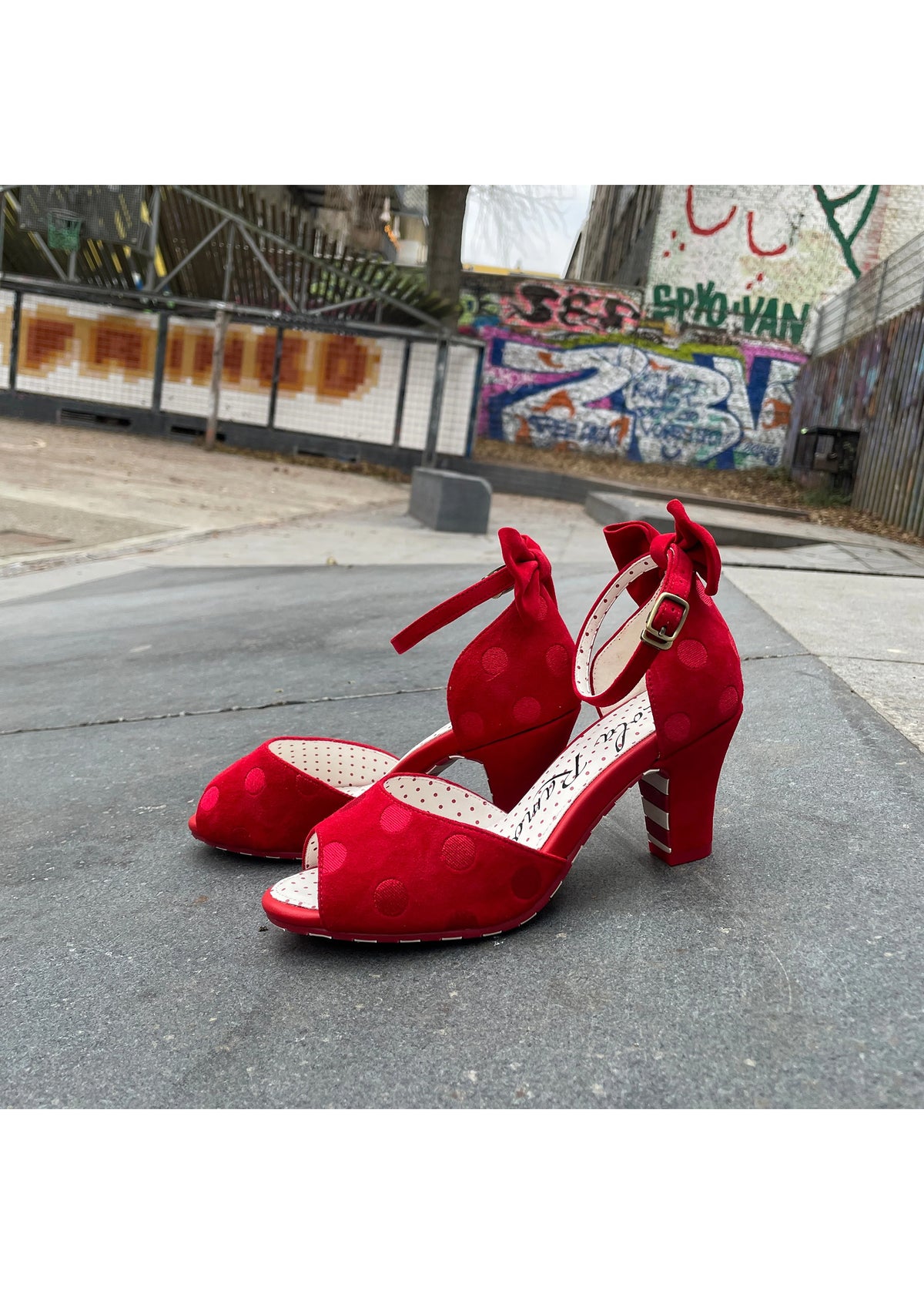 High heels, sandals - Ava Valentine, red spotted leather