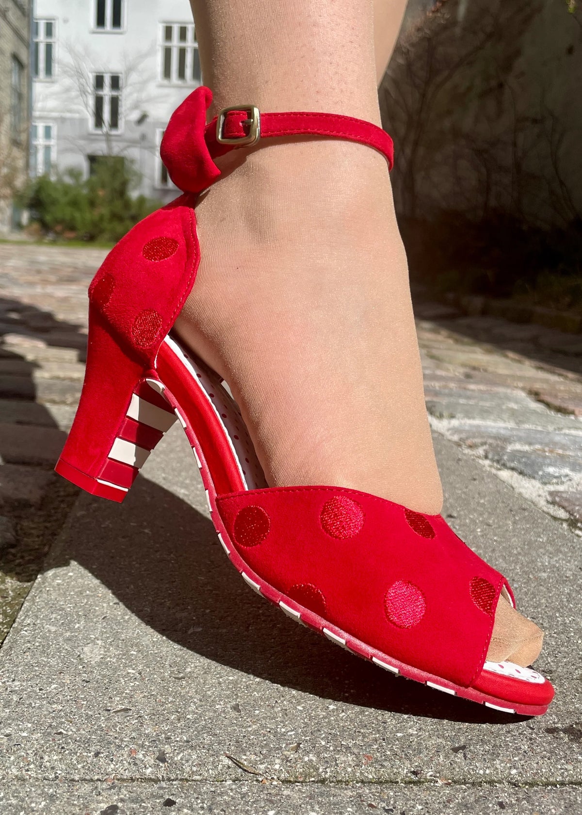 High heels, sandals - Ava Valentine, red spotted leather