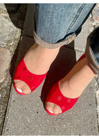 High heels, sandals - Ava Valentine, red spotted leather