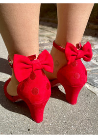 High heels, sandals - Ava Valentine, red spotted leather