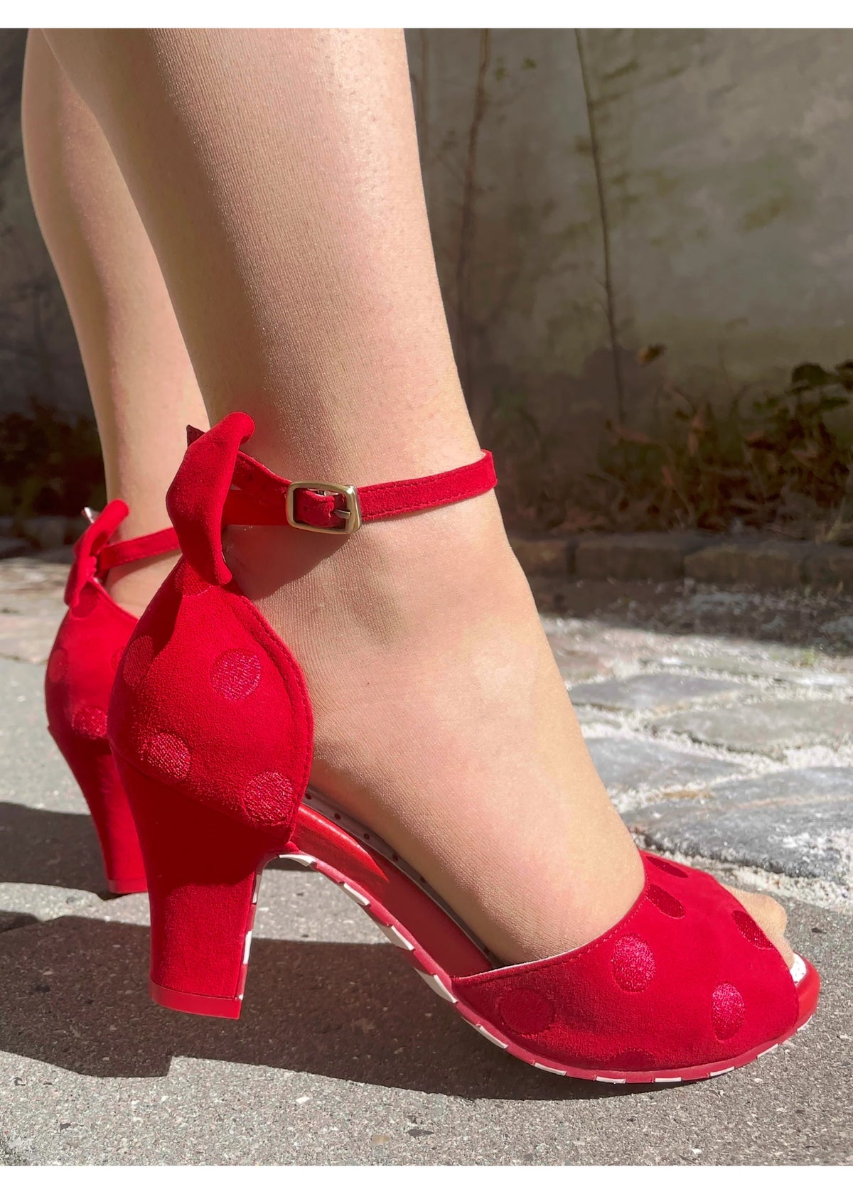 High heels, sandals - Ava Valentine, red spotted leather