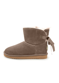 Varma vinterkängor - beige mockaskinn, pälsfoder, rosett