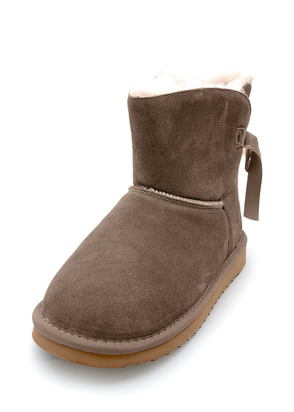 Lämpimät talvikengät - beige mokkanahka, turkisvuori, rusetti