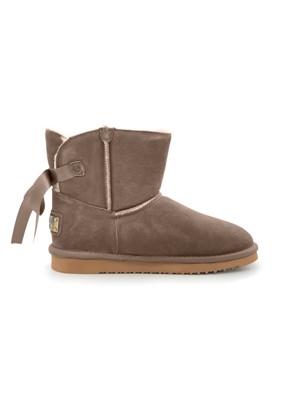 Varma vinterkängor - beige mockaskinn, pälsfoder, rosett