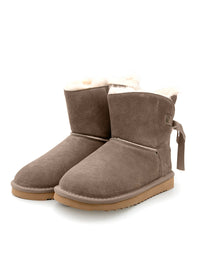 Varma vinterkängor - beige mockaskinn, pälsfoder, rosett