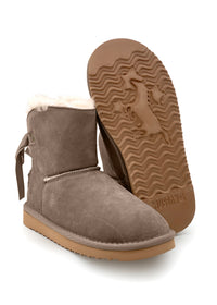 Varma vinterkängor - beige mockaskinn, pälsfoder, rosett