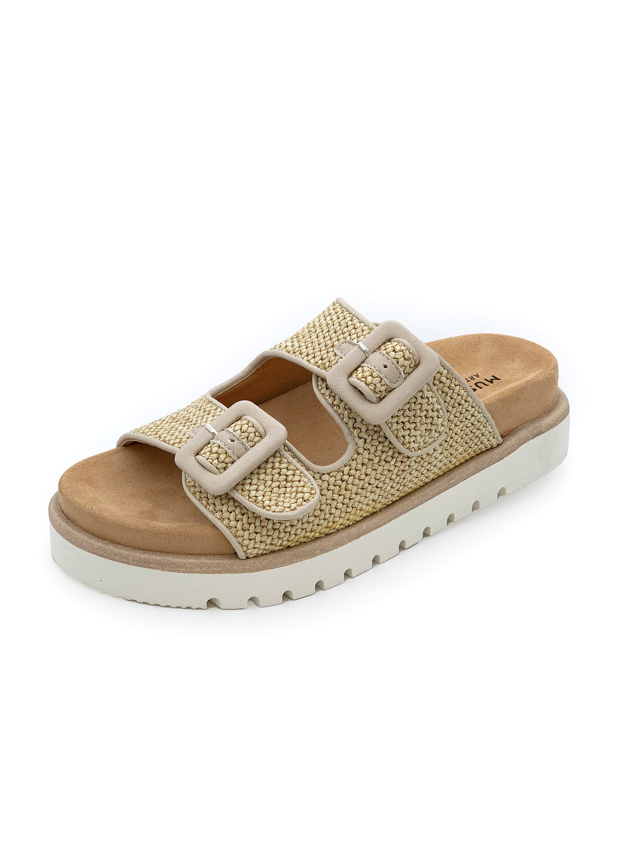 Slip-on sandals with thicker sole - beige knitted surface