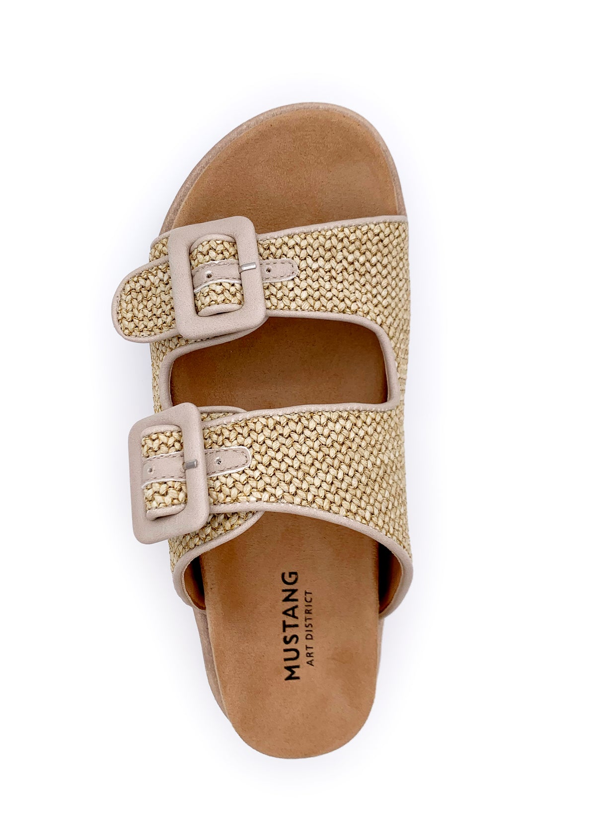 Slip-on sandals with thicker sole - beige knitted surface