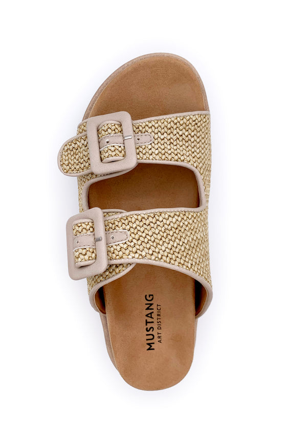 Pistokassandaalit paksummalla pohjalla - beige neulospinta