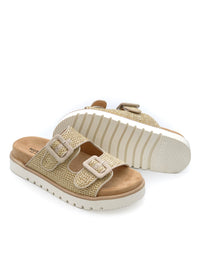 Slip-on sandals with thicker sole - beige knitted surface