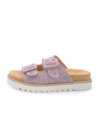 Slip-on sandals with thicker sole - light purple knitted surface