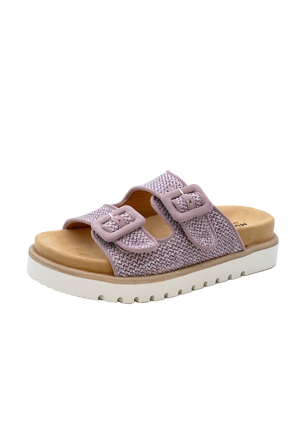 Slip-on sandals with thicker sole - light purple knitted surface