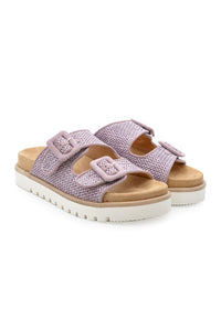 Slip-on sandals with thicker sole - light purple knitted surface