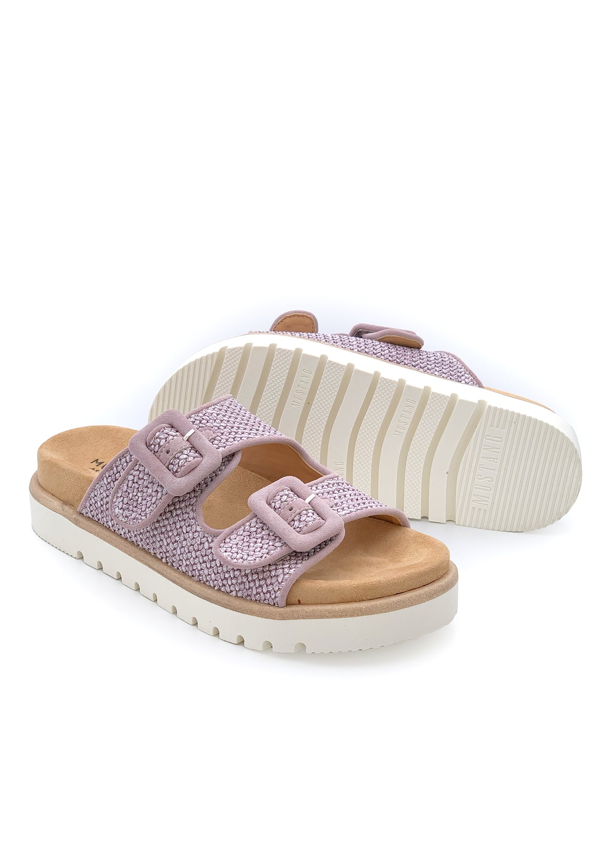 Slip-on sandals with thicker sole - light purple knitted surface