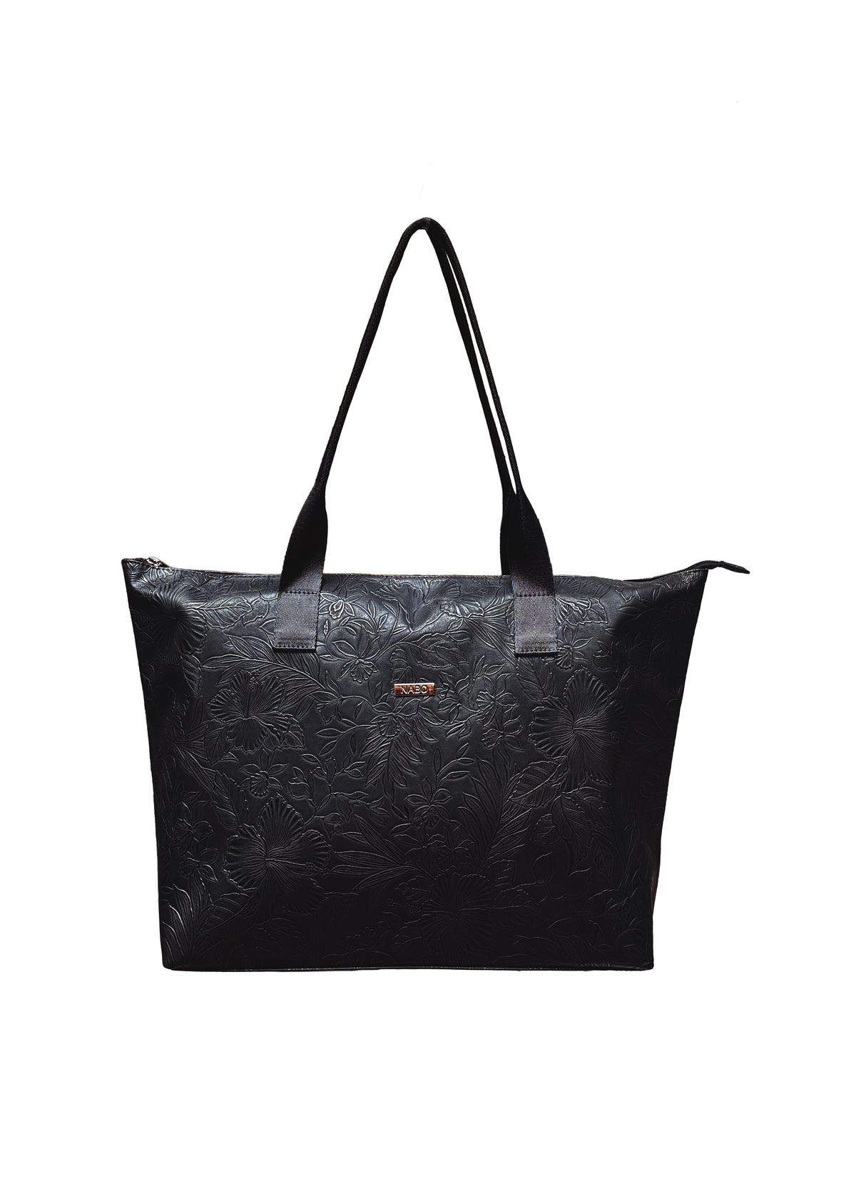 Women's shopper bag - black floral pattern
