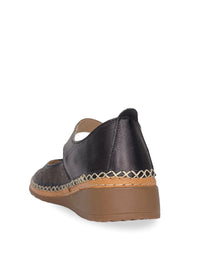 Ballerinaskor med kardborreband - Andrea, svart perforerat läder