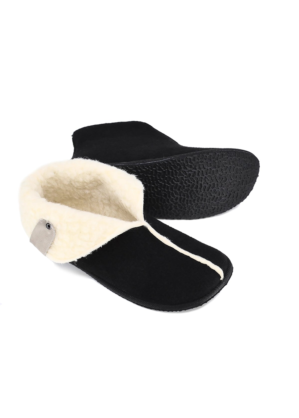 Vinski wool slippers - black fabric, sheepskin lining