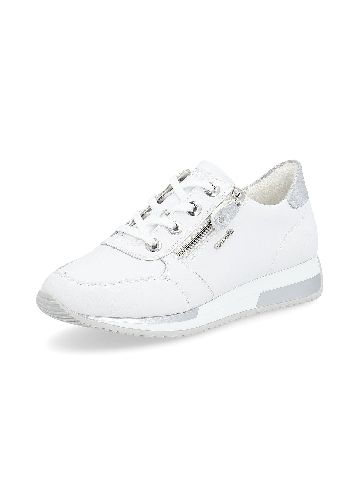 Sneakers med liten kilklack - vit, silverfärgade detaljer, utbytbara blomsterband