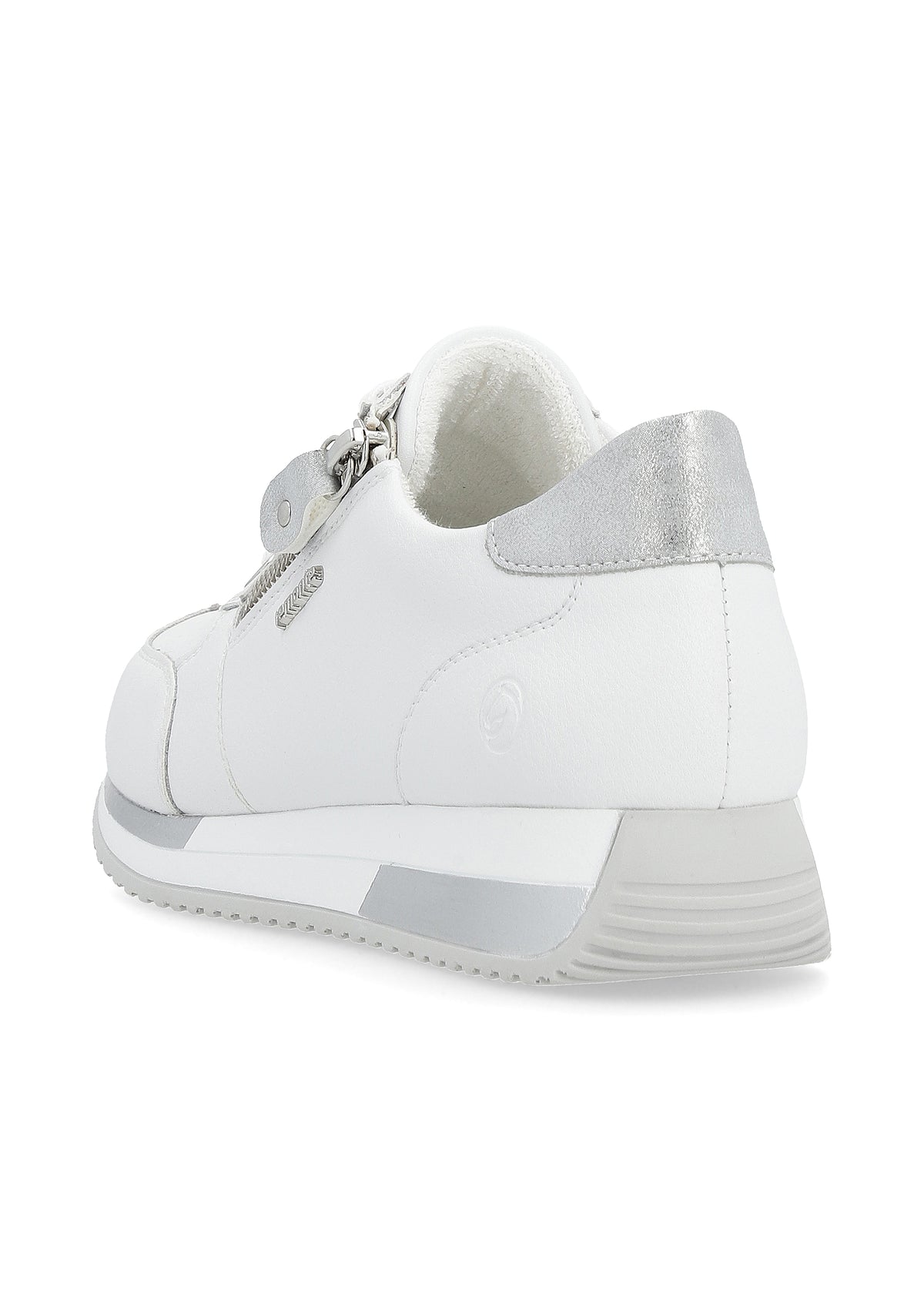 Sneakers med liten kilklack - vit, silverfärgade detaljer, utbytbara blomsterband