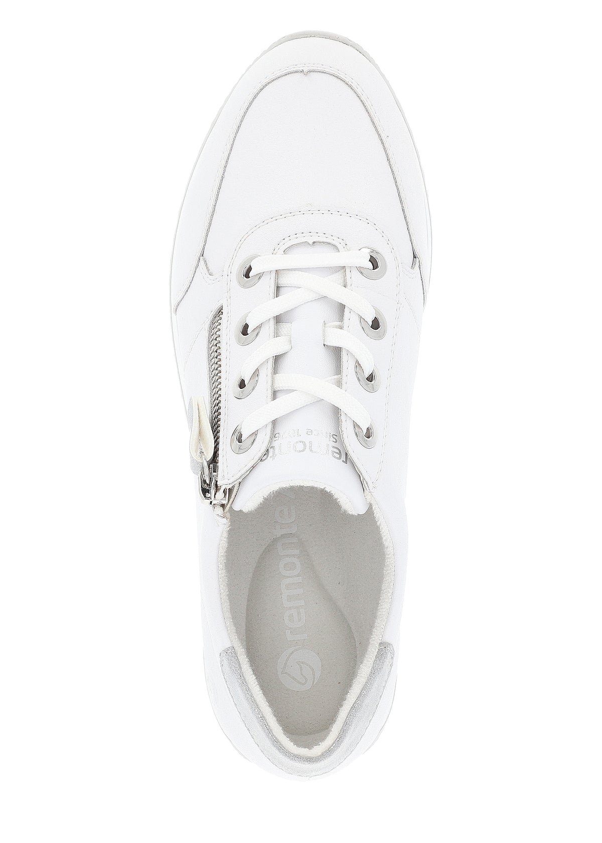 Sneakers med liten kilklack - vit, silverfärgade detaljer, utbytbara blomsterband