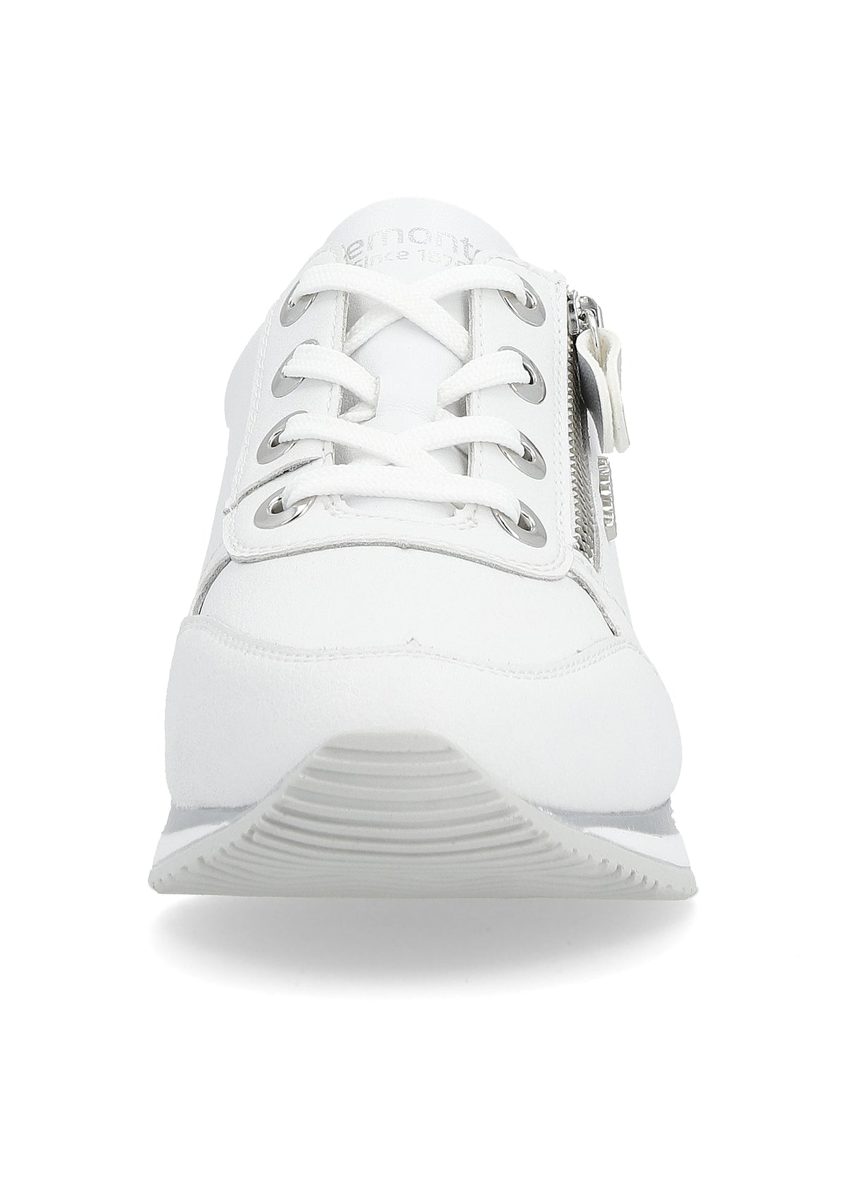 Sneakers med liten kilklack - vit, silverfärgade detaljer, utbytbara blomsterband